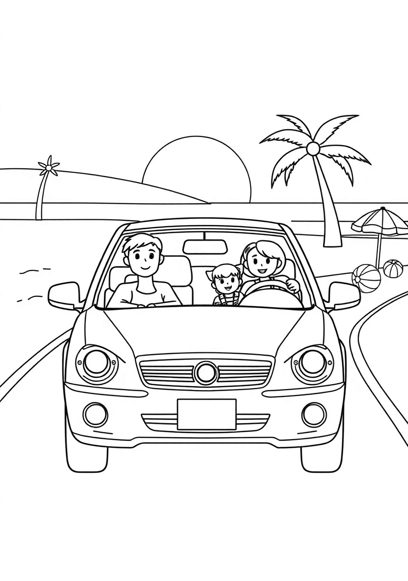 75-Show_a_family_inside_a_sedan_driving_tow